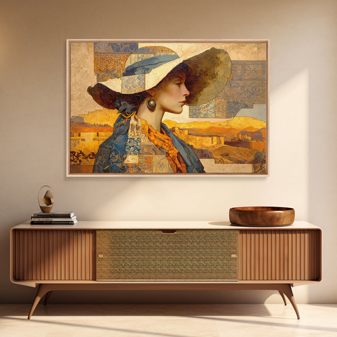 Desert Woman Portrait Framed Canvas Print, Boho Art, Prints, Living Room Decor, Fine Art, Bohemian, Abstract Art, Canvas Art, BOH-3x2-19