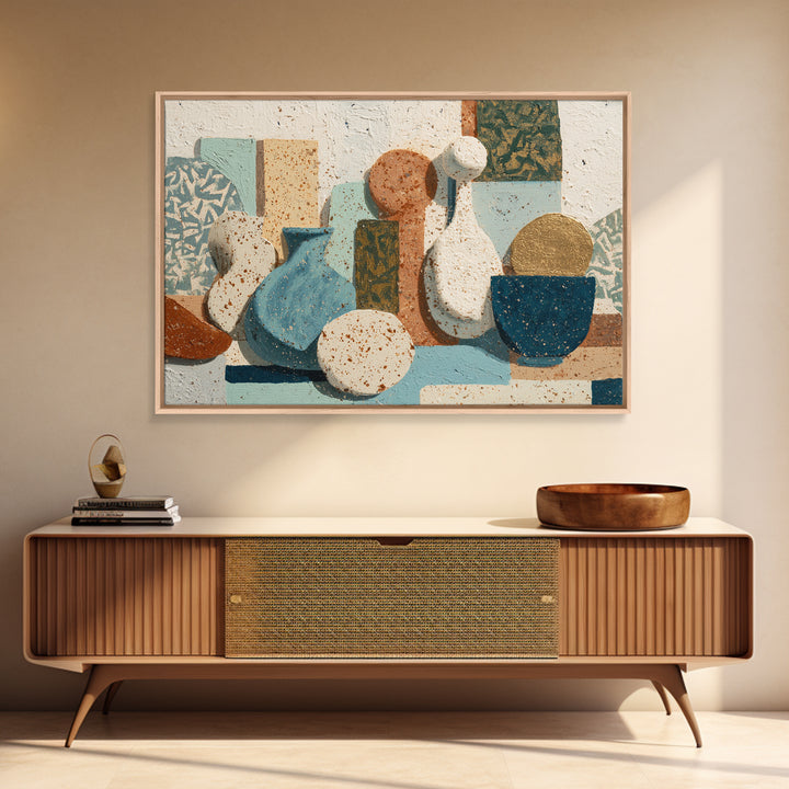 Abstract Clay Shapes Framed Canvas Print, Boho Art, Fine Art Print, Living Room Decor, Abstract Art, Bohemian, Prints, BOH-3x2-20