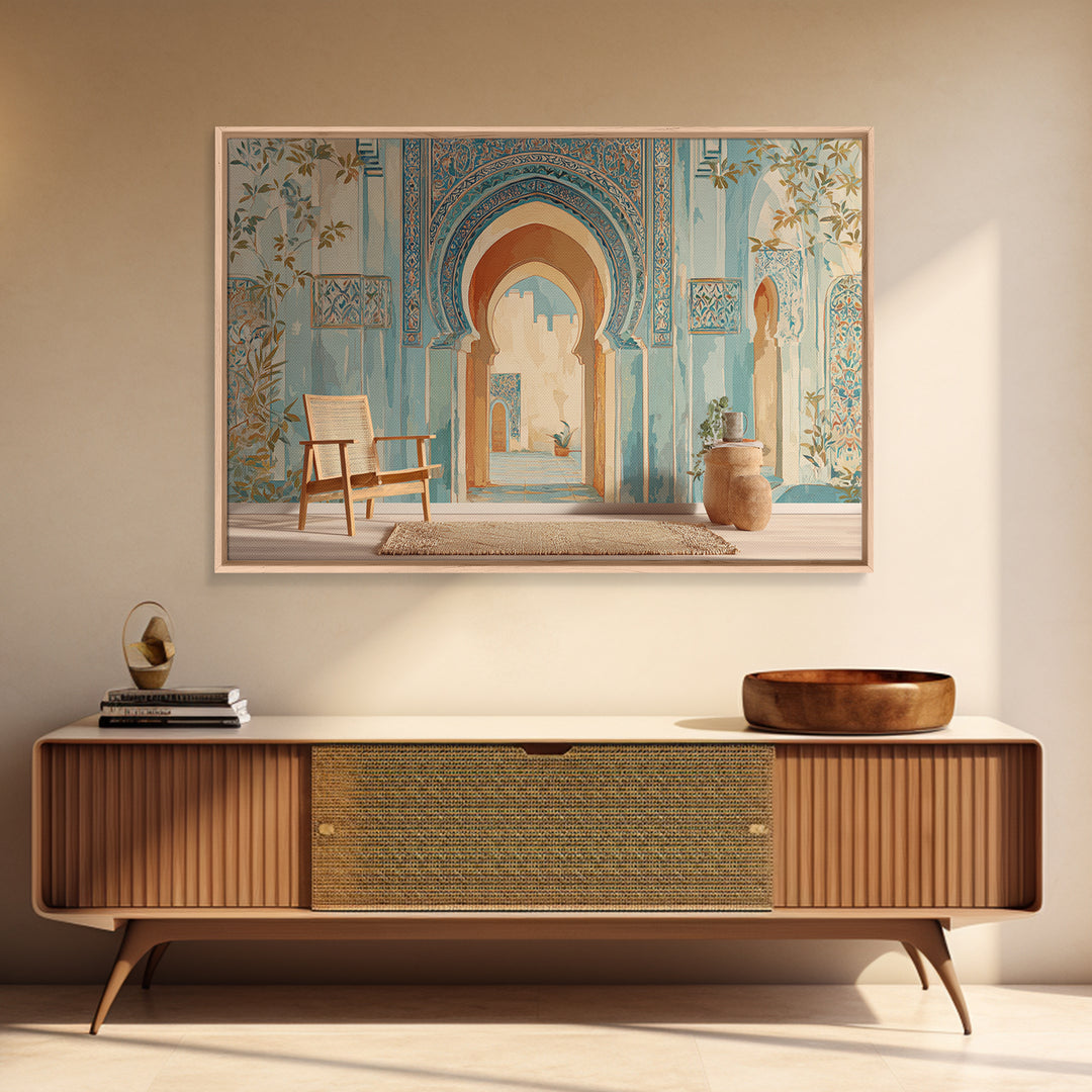 Hand Painted Moroccan Arch Framed Canvas Print, Boho Art, Room Decor, Living Room Decor, Fine Art, Bohemian, Printable, BOH-3x2-23