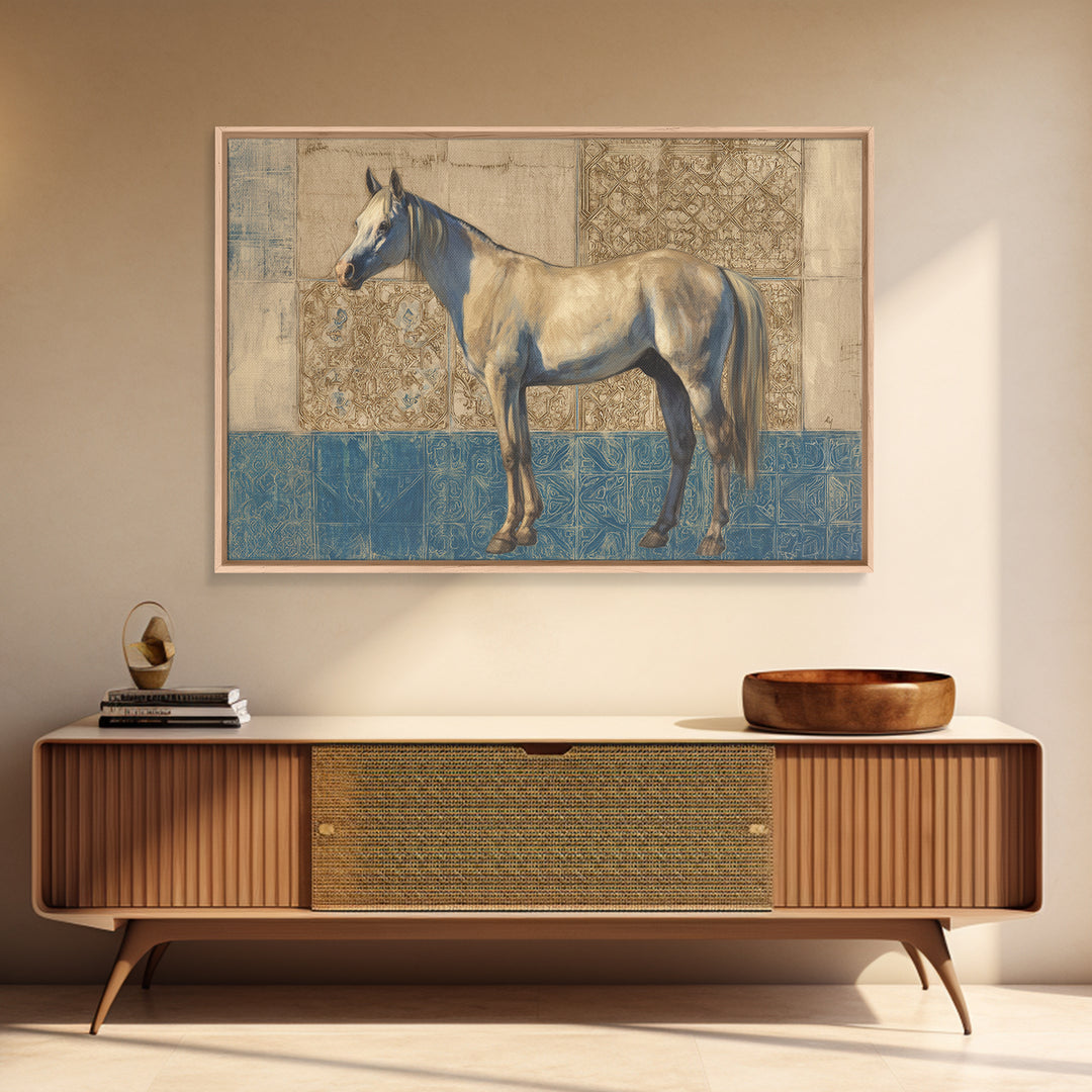 Wild Horse in Dusty Golden Light Framed Canvas Print, Boho Art, Room Decor, Living Room Decor, Fine Art, Bohemian, Printable, BOH-3x2-36