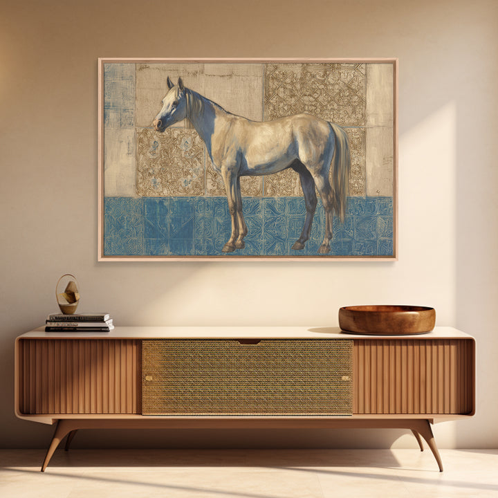 Wild Horse in Dusty Golden Light Framed Canvas Print, Boho Art, Room Decor, Living Room Decor, Fine Art, Bohemian, Printable, BOH-3x2-36