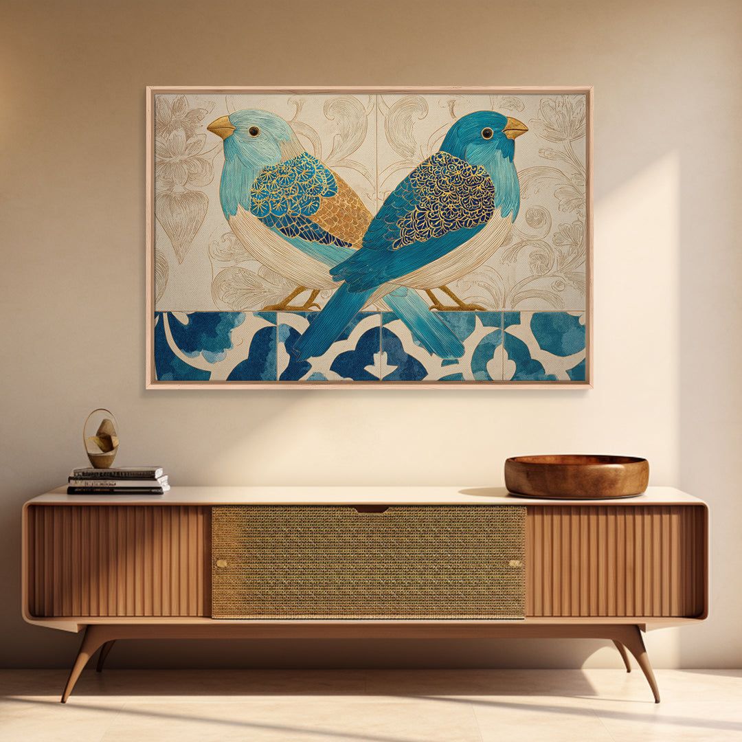 Boho Bird Pair Canvas Print, Boho Art, Minimalist Decor, Living Room Decor, Fine Art, Bohemian, Digital Wall Art, Art Deco, BOH-3x2-48