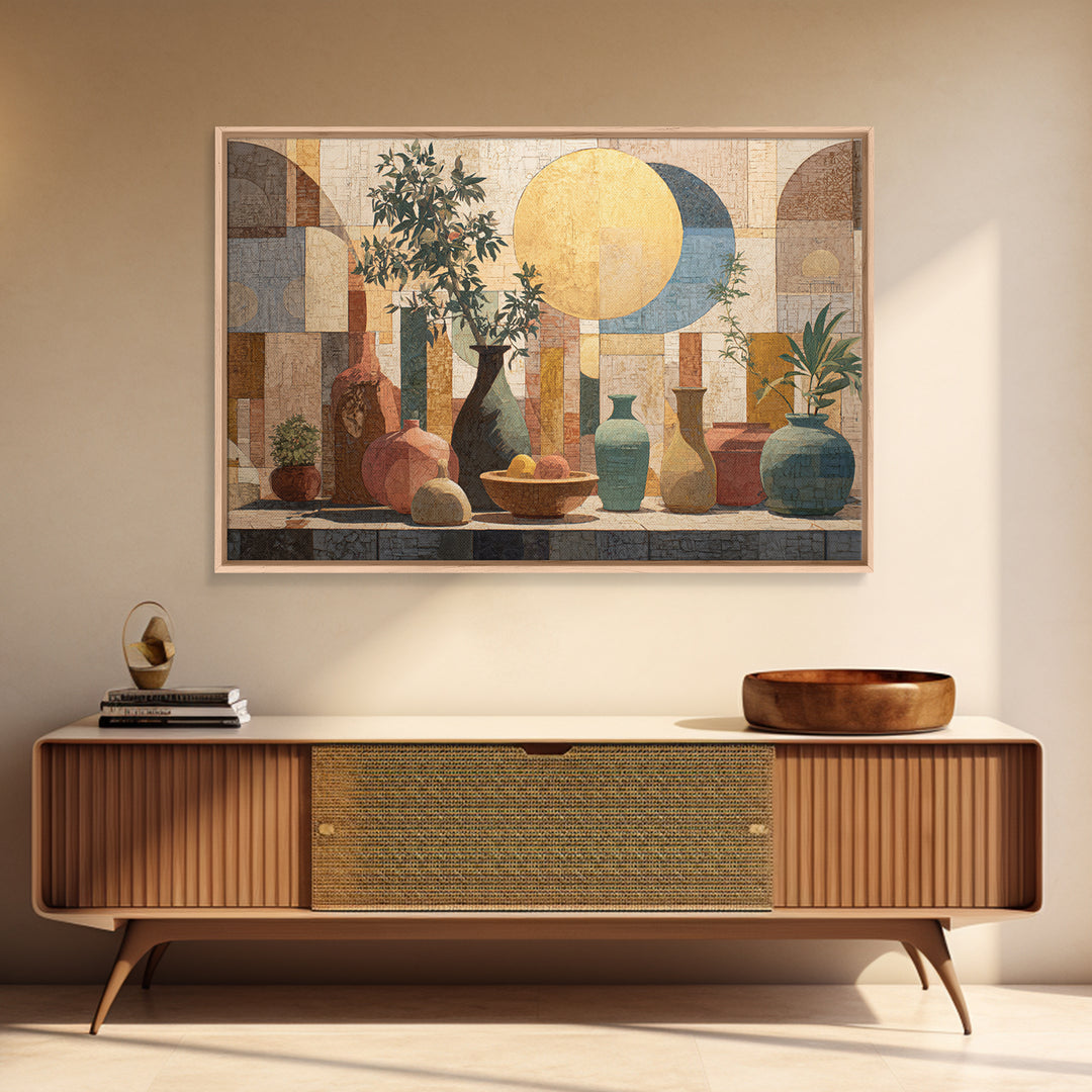Moon Phases Above Botanical Silhouettes Canvas Print, Boho Art, Wall Print, Living Room Decor, Oil Painting, Bohemian, BOH-3x2-54