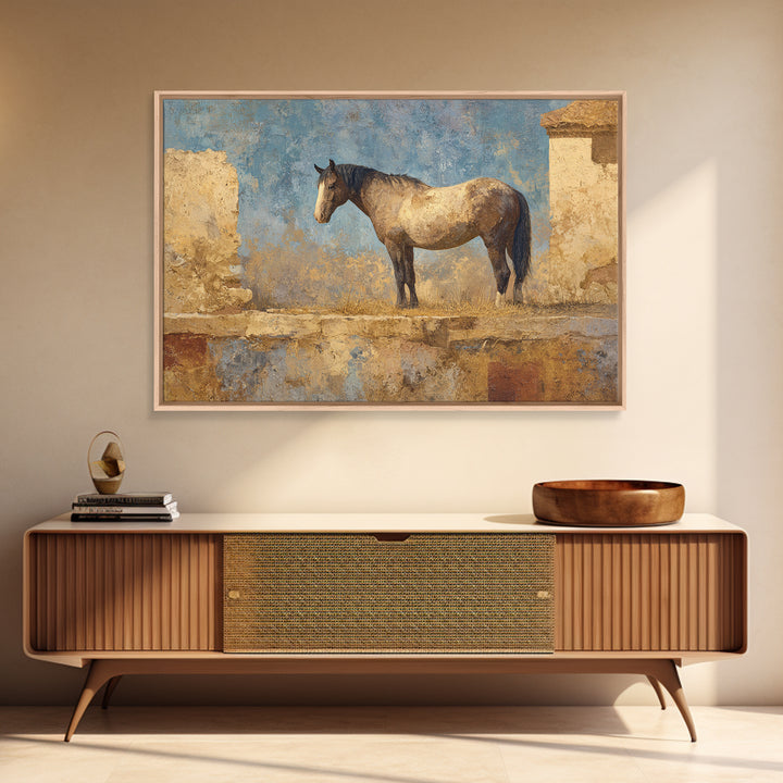 Wild Horse in Dusty Golden Light Framed Canvas Print, Boho Art, Digital Art, Living Room Decor, Bohemian, Printable Art, BOH-3x2-60