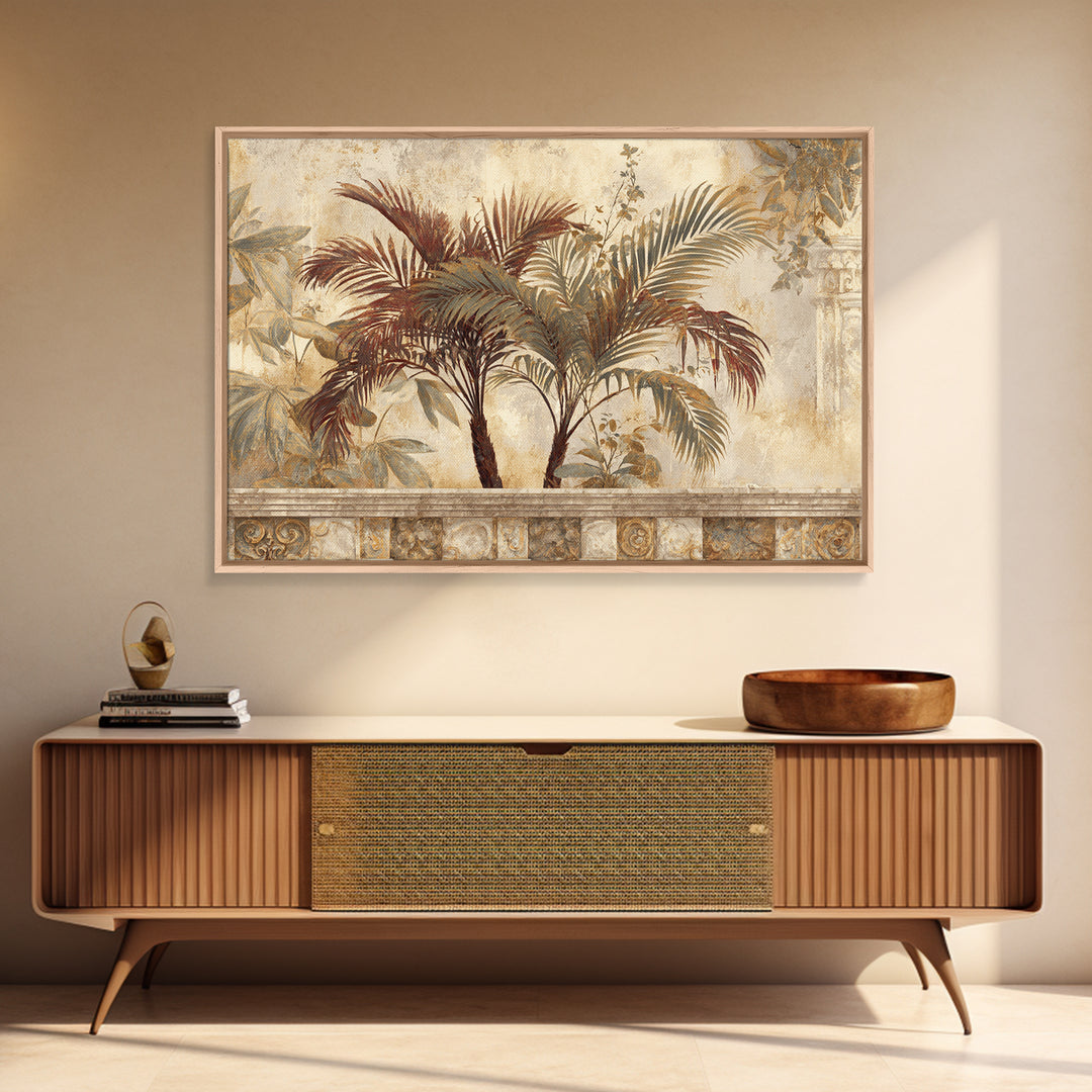 Terracotta Palm Leaves Framed Canvas Print, Boho Art, Contemporary Art, Living Room Decor, Fine Art, Bohemian, Art Deco, BOH-3x2-81