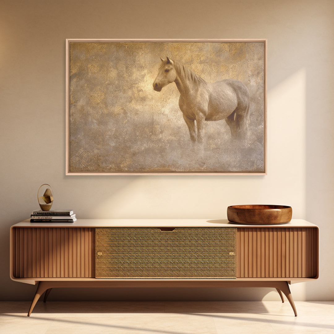 Wild Horse in Dusty Golden Light Canvas Print, Boho Art, Art Deco, Living Room Decor, Fine Art, Bohemian, Modern Wall Art, BOH-3x2-84