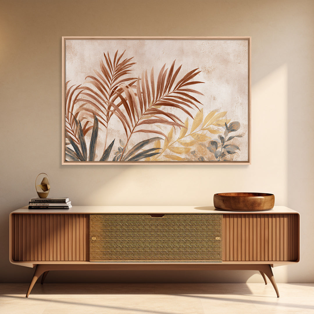 Terracotta Palm Leaves Framed Canvas Print, Boho Art, Wall Art Set, Living Room Decor, Fine Art, Bohemian, Home Decor, BOH-3x2-9