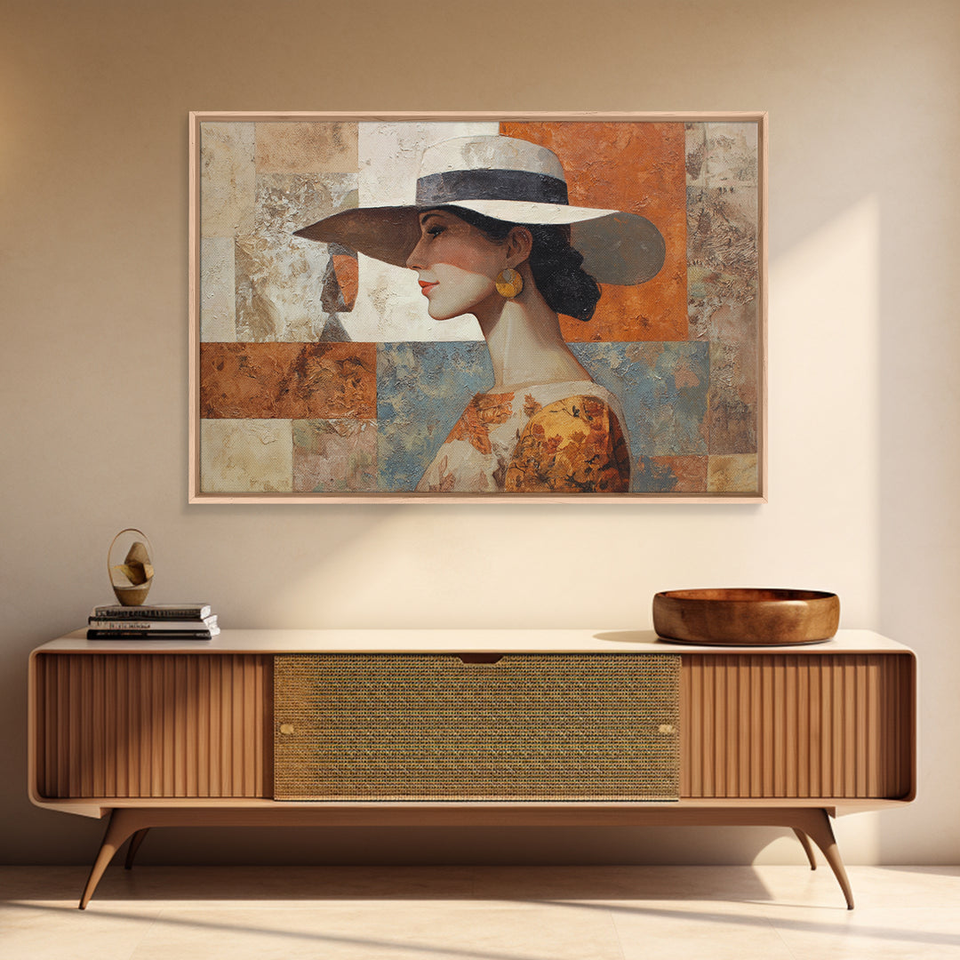 Desert Woman Portrait Framed Canvas Print, Boho Art, Living Room Wall Art, Living Room Decor, Oil Painting, Bohemian, BOH-3x2-91