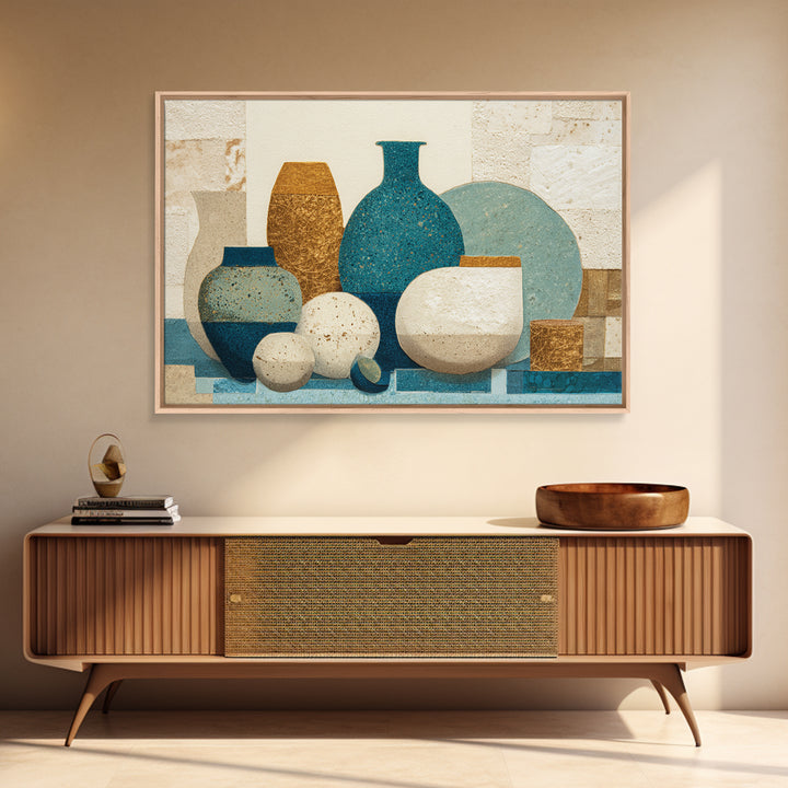 Abstract Clay Shapes Framed Canvas Print, Boho Art, Wallart, Living Room Decor, Abstract Art, Bohemian, Living Room Wall Art, BOH-3x2-92