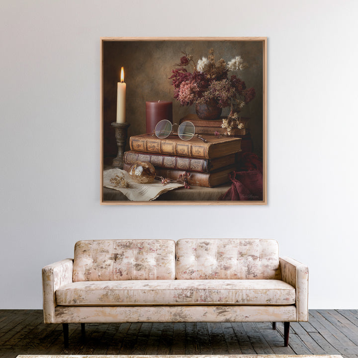 Dark Academia Candle and Book Still Life Canvas Print, Bookstore Art, Feminine Wall Art, Bookstore Decor, Literary, Art Print, BOO-1x1-34