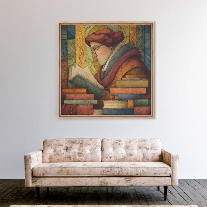 Renaissance Scholar Portrait Framed Canvas Print, Bookstore Art, Gallery Wall Art, Bookstore Decor, Fine Art, Literary, BOO-1x1-47