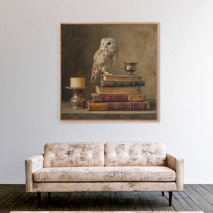 Owl Perched on a Stack of Classics Canvas Print, Bookstore Art, Textured Painting, Bookstore Decor, Fine Art, Literary, BOO-1x1-81