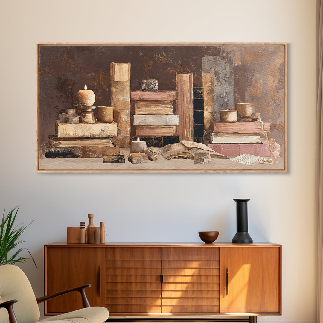 Book Cover Abstract Framed Canvas Print, Bookstore Art, Modern Decor, Bookstore Decor, Fine Art, Literary, Art Print, BOO-2x1-27