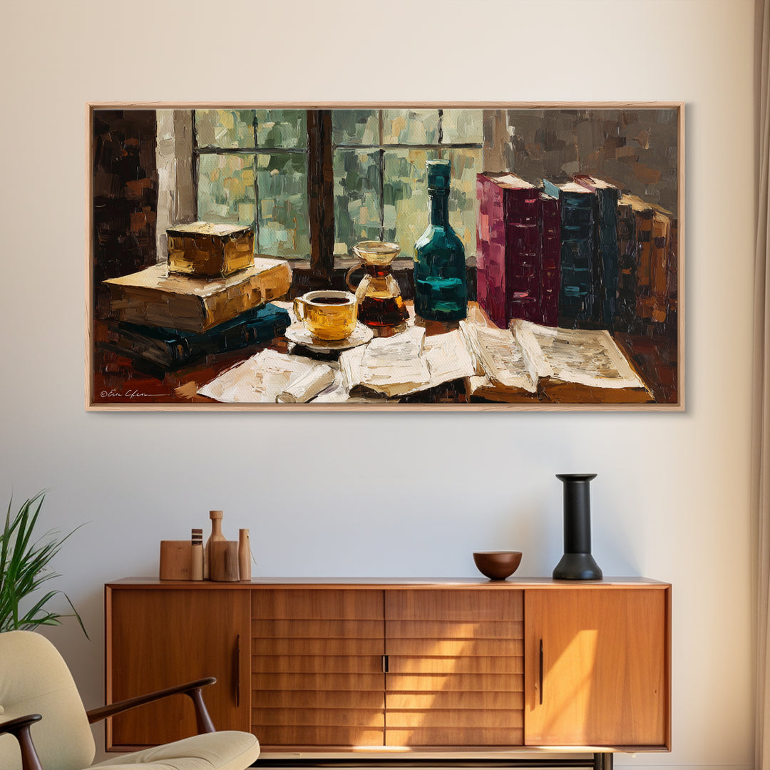 Rainy Day Reading Still Life Canvas Print, Bookstore Art, Contemporary Art, Bookstore Decor, Fine Art, Literary, Bookish Decor, BOO-2x1-41