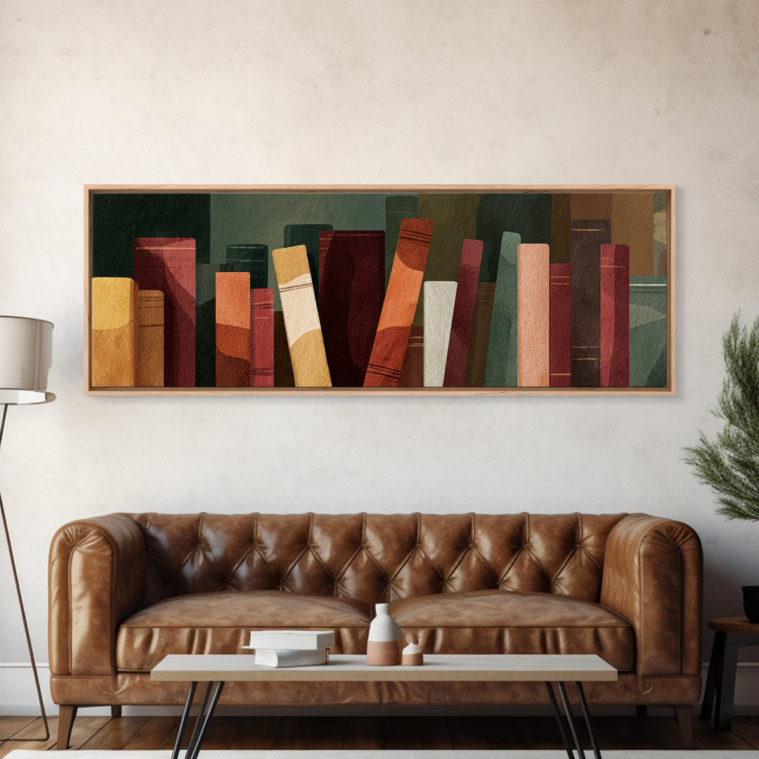 Book Cover Abstract Framed Canvas Print, Bookstore Art, Statement Artwork, Bookstore Decor, Abstract Art, Literary, BOO-3x1-23