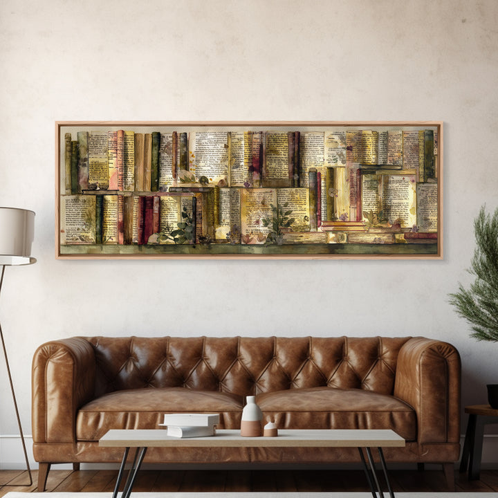 Pressed Flowers Between Book Pages Canvas Print, Bookstore Art, Luxury Decor, Bookstore Decor, Oil Painting, Literary, BOO-3x1-35