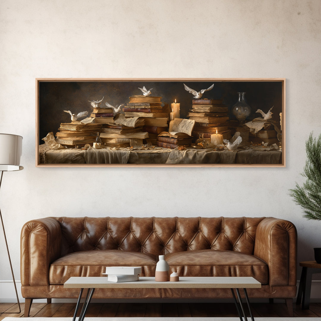 Flying Pages Transforming into Birds Framed Canvas Print, Bookstore Art, Bookish Wall Art, Bookstore Decor, Fine Art, Literary, BOO-3x1-53