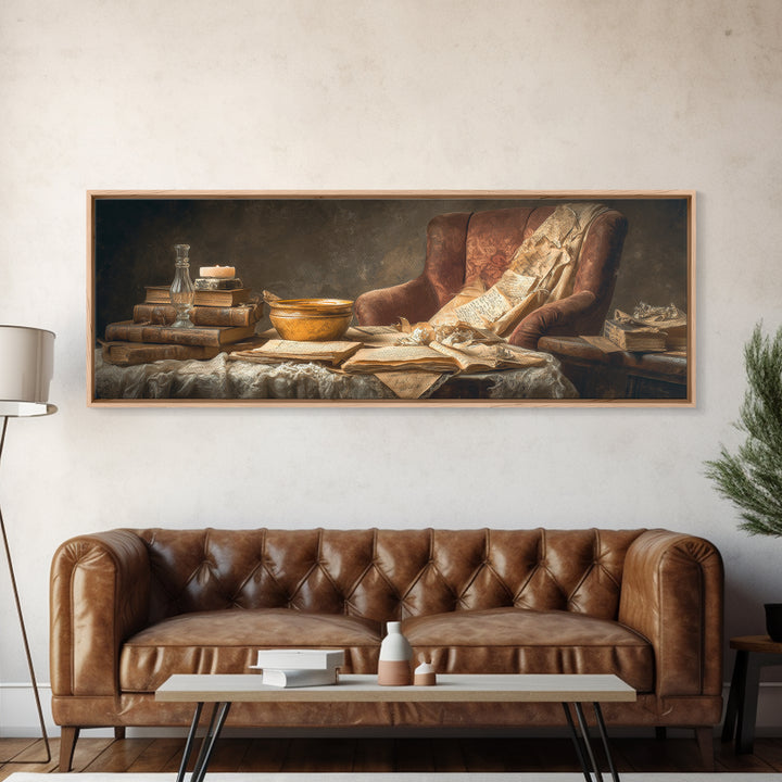 Cozy Reading Chair Still Life Without Room Framed Canvas Print, Bookstore Art, Urban Wall Art, Bookstore Decor, Literary, BOO-3x1-69