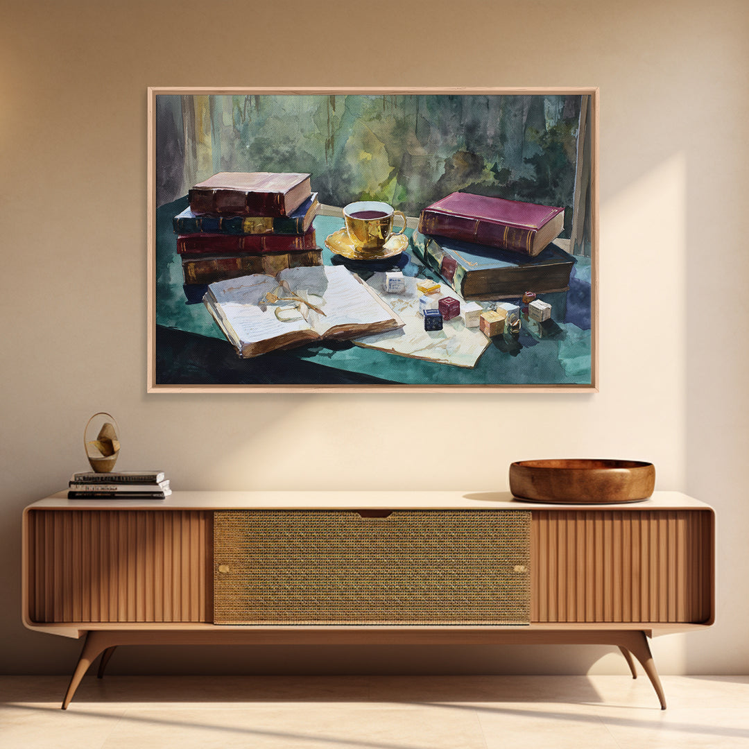 Rainy Day Reading Still Life Canvas Print, Bookstore Art, Vertical Wall Art, Bookstore Decor, Literary, Valentines Decor, BOO-3x2-1