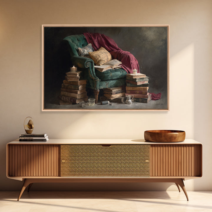 Cozy Reading Chair Still Life Without Room Canvas Print, Bookstore Art, Bookish Wall Art, Bookstore Decor, Fine Art, Literary, BOO-3x2-33
