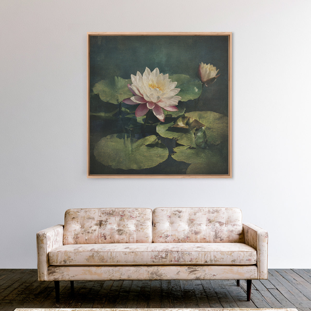 Lotus Flower and Lily Pads on Still Canvas Print, Botanical Art, Framed Wall Art, Living Room Decor, Fine Art, Botanic, BOT-1x1-19