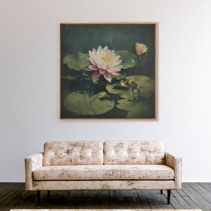 Lotus Flower and Lily Pads on Still Canvas Print, Botanical Art, Framed Wall Art, Living Room Decor, Fine Art, Botanic, BOT-1x1-19