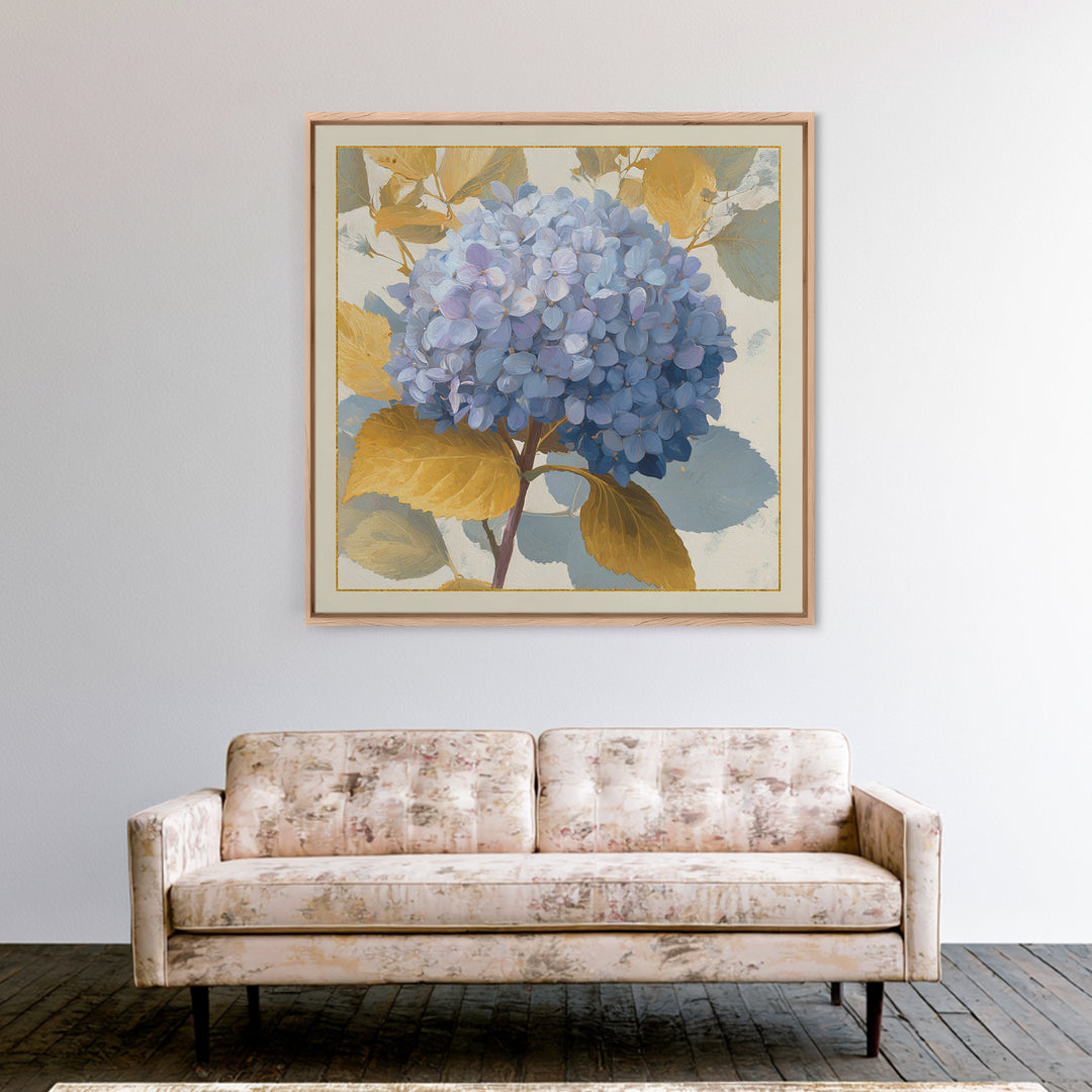 Blue Hydrangea Cluster Framed Canvas Print, Botanical Art, Modern Wall Art, Living Room Decor, Fine Art, Botanic, BOT-1x1-42