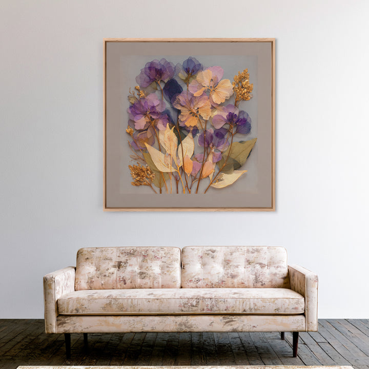 Pressed Flower Collage Framed Canvas Print, Botanical Art, Digital Print, Living Room Decor, Watercolor Art, Botanic, BOT-1x1-52