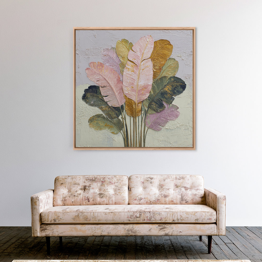 Tropical Banana Leaf Painted Framed Canvas Print, Botanical Art, Printable Wall Art, Living Room Decor, Oil Painting, Botanic, BOT-1x1-8