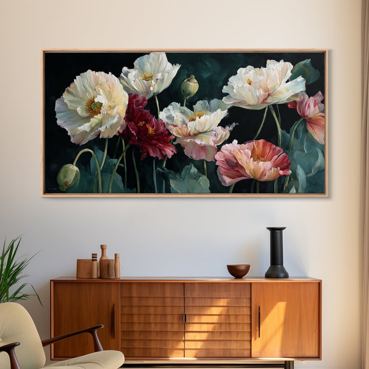 Poppy Field Botanical Study Framed Canvas Print, Botanical Art, Print, Living Room Decor, Watercolor Art, Botanic, BOT-2x1-13