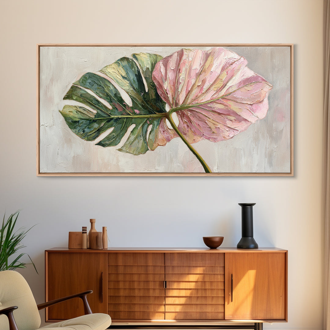 Oversized Monstera Leaf Canvas Print, Botanical Art, Textured Painting, Living Room Decor, Fine Art, Botanic, Wall Art Prints, BOT-2x1-22