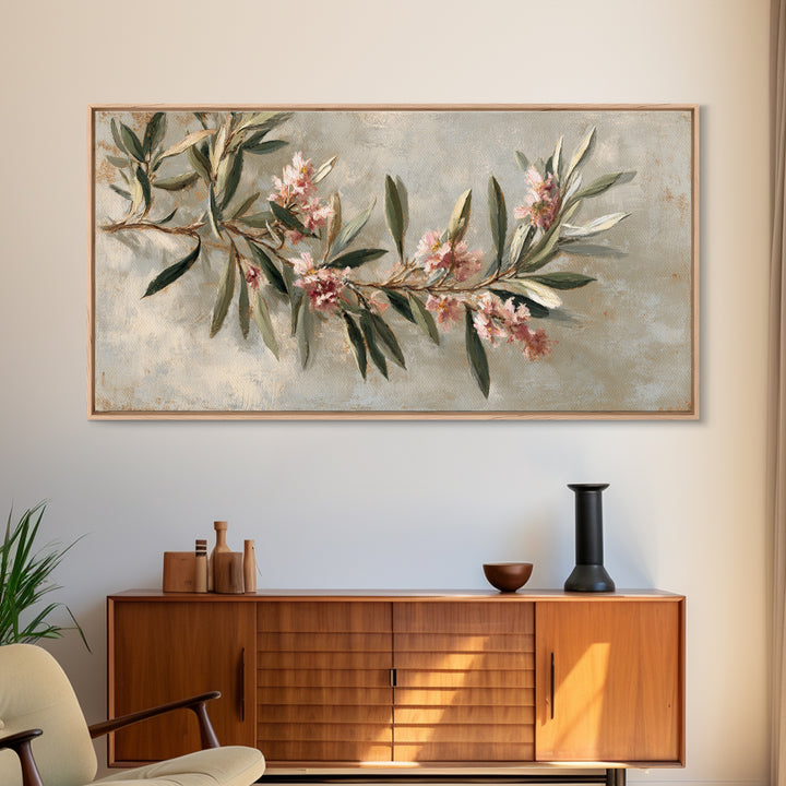 Single Olive Branch Framed Canvas Print, Botanical Art, Digital Wall Art, Living Room Decor, Oil Painting, Botanic, BOT-2x1-3