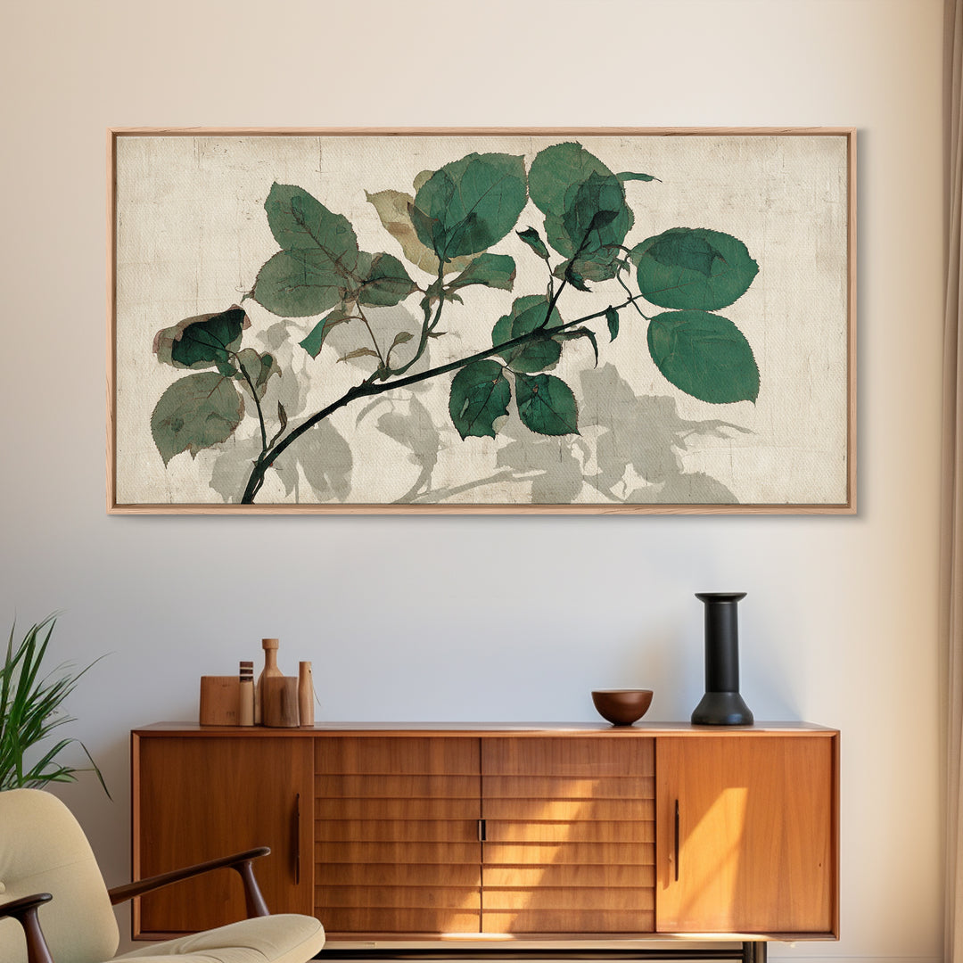 Black Ink Botanical Silhouette on Cream Paper Canvas Print, Botanical Art, Art Print, Living Room Decor, Fine Art, Botanic, BOT-2x1-41