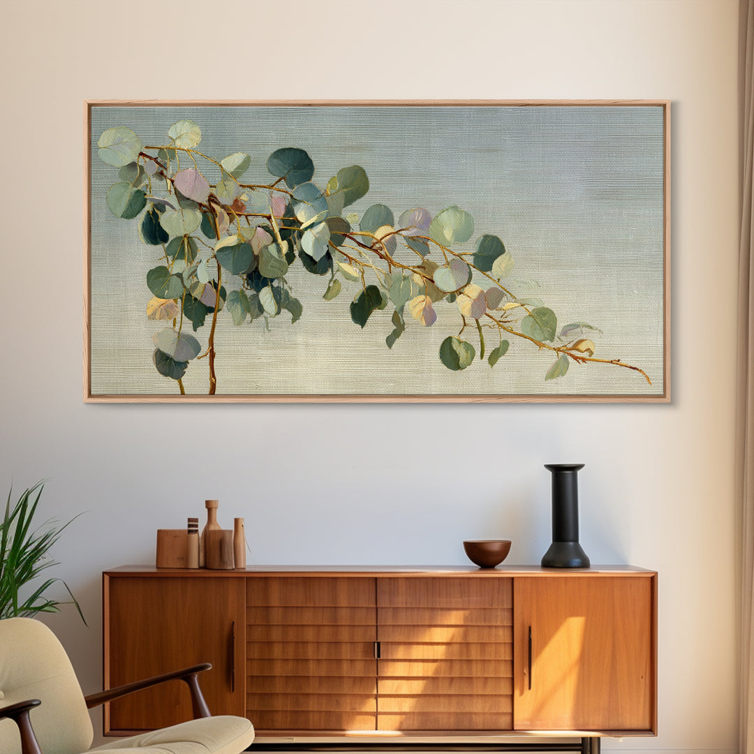 Eucalyptus Stems in Soft Sage Tones Framed Canvas Print, Botanical Art, Abstract Art, Living Room Decor, Fine Art, Botanic, BOT-2x1-55