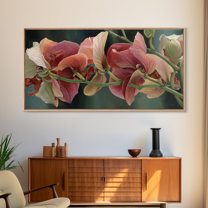 Orchid Stem with Elegant Negative Space Framed Canvas Print, Botanical Art, Art Print, Living Room Decor, Fine Art, Botanic, BOT-2x1-56