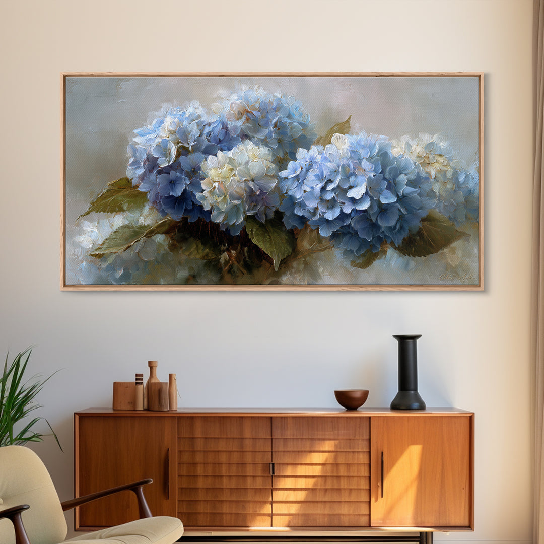 Blue Hydrangea Cluster Canvas Print, Botanical Art, Wall Art, Living Room Decor, Watercolor Art, Botanic, Digital Wall Art, BOT-2x1-62