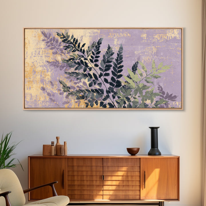 Fern Shadow Pattern on Plaster Surface Framed Canvas Print, Botanical Art, Gallery Decor, Living Room Decor, Fine Art, Botanic, BOT-2x1-67