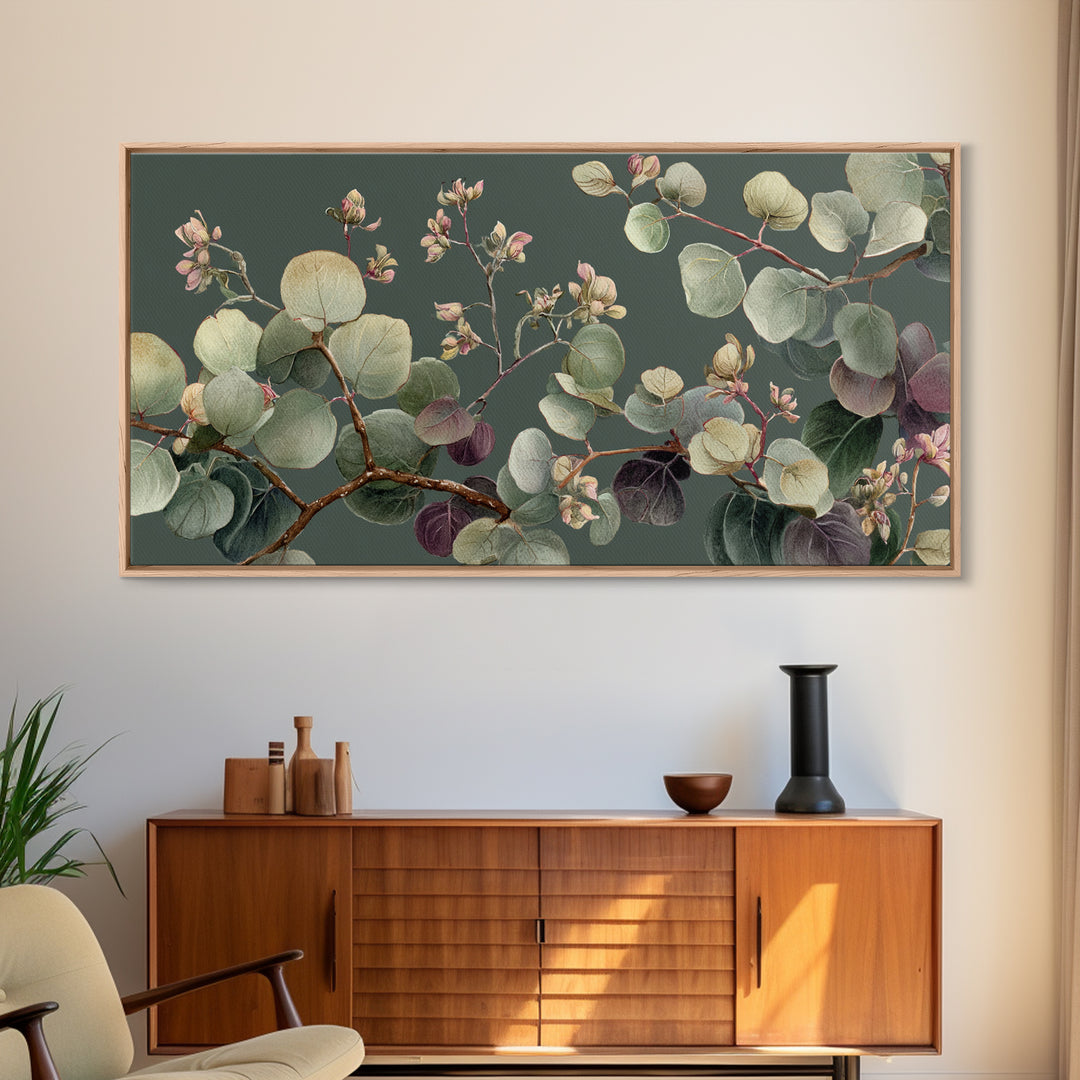 Eucalyptus Stems in Soft Sage Tones Framed Canvas Print, Botanical Art, Print, Living Room Decor, Watercolor Art, Botanic, BOT-2x1-7