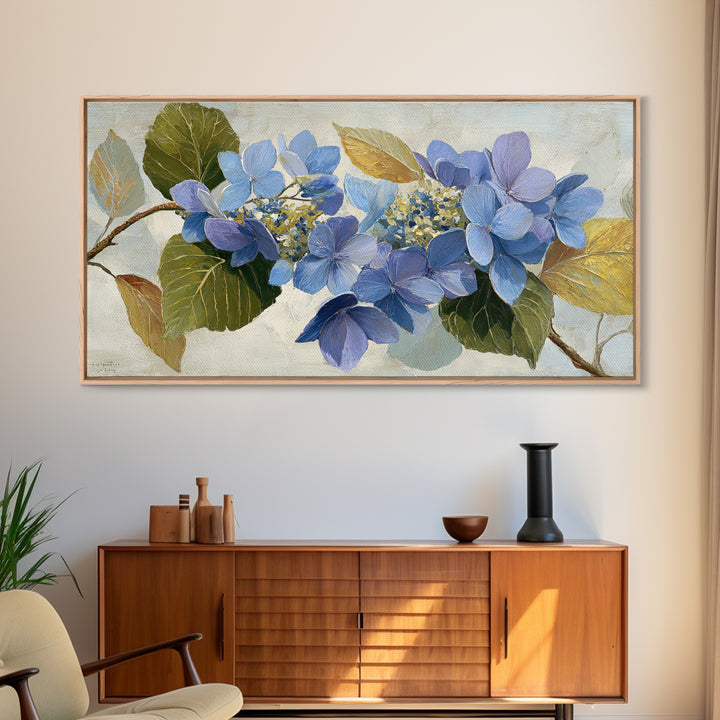 Blue Hydrangea Cluster Framed Canvas Print, Botanical Art, Art Print, Living Room Decor, Fine Art, Botanic, Digital Print, BOT-2x1-86