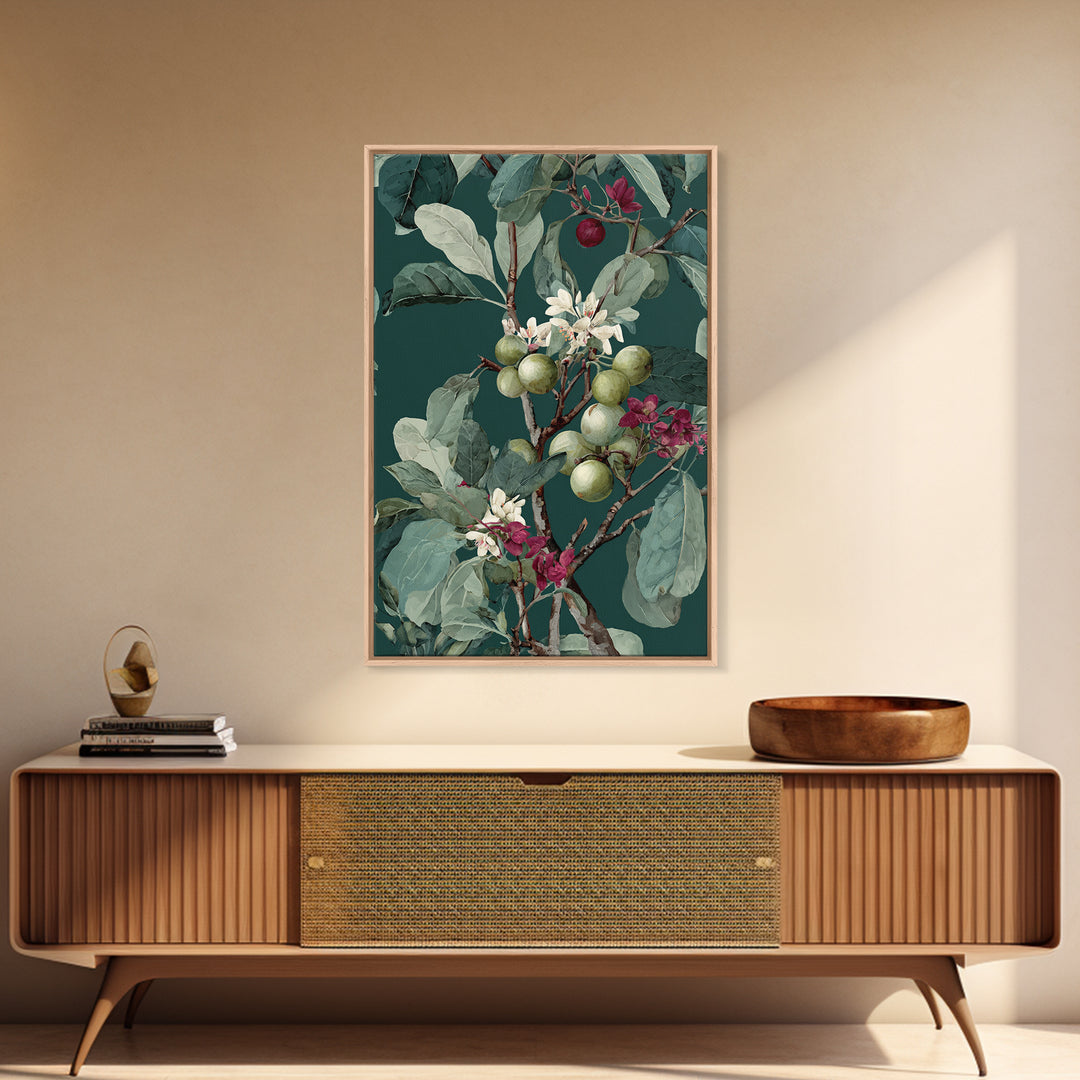 Fig Branch with Fruit and Broad Leaves Canvas Print, Botanical Art, Art Print, Living Room Decor, Fine Art, Botanic, BOT-2x3-23