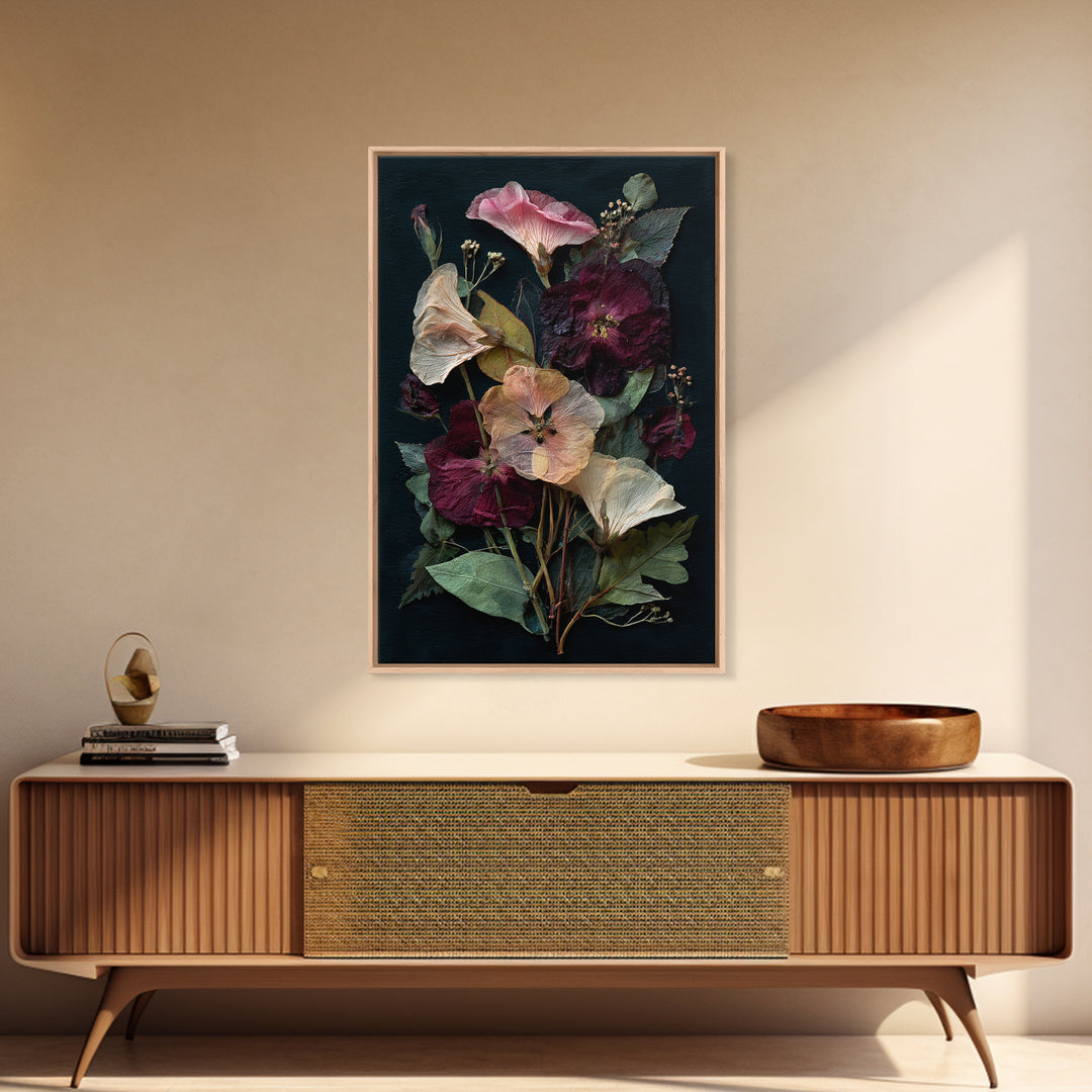 Pressed Flower Collage Framed Canvas Print, Botanical Art, Living Room Wall Art, Living Room Decor, Fine Art, Botanic, BOT-2x3-36