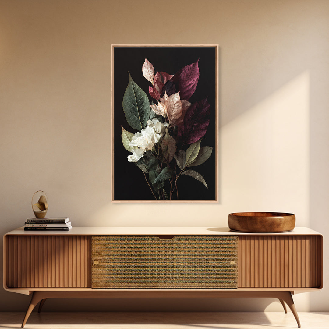 Autumn Leaves Specimen Collection Framed Canvas Print, Botanical Art, Living Room Decor, Watercolor Art, Botanic, BOT-2x3-4