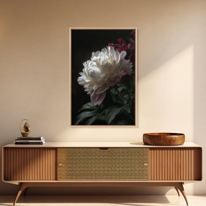 Peony Bloom with Layered Romantic Petals Framed Canvas Print, Botanical Art, Home Decor, Living Room Decor, Fine Art, Botanic, BOT-2x3-42