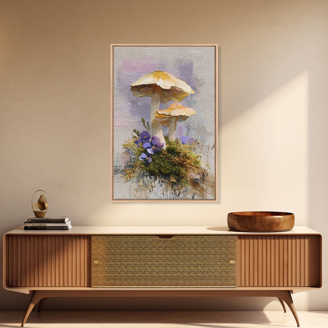 Mushrooms and Moss Botanical Field Study Canvas Print, Botanical Art, Bedroom Decor, Living Room Decor, Oil Painting, Botanic, BOT-2x3-65