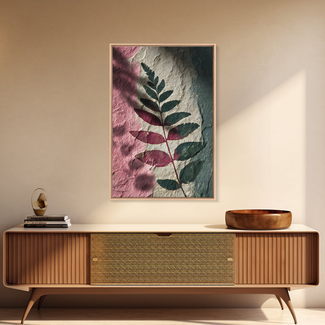 Fern Shadow Pattern on Plaster Surface Canvas Print, Botanical Art, Fine Art Print, Living Room Decor, Watercolor Art, Botanic, BOT-2x3-7
