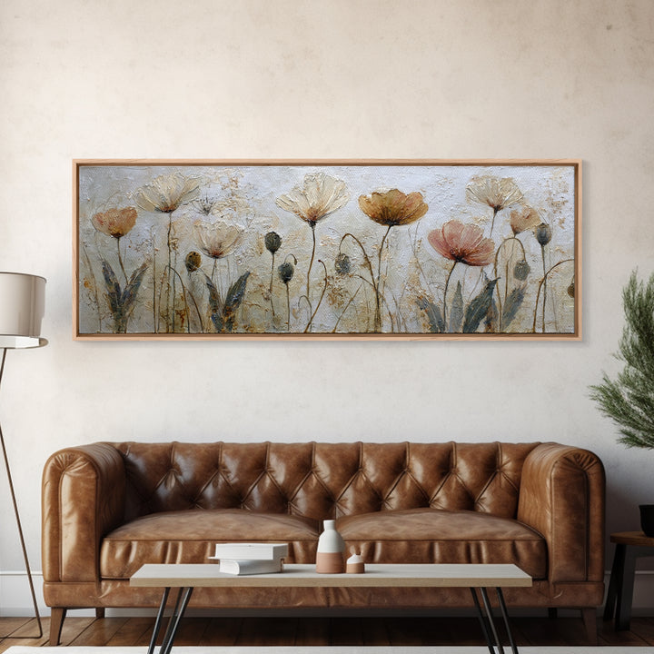 Poppy Field Botanical Study Canvas Print, Botanical Art, Whimsical Decor, Living Room Decor, Oil Painting, Botanic, BOT-3x1-33