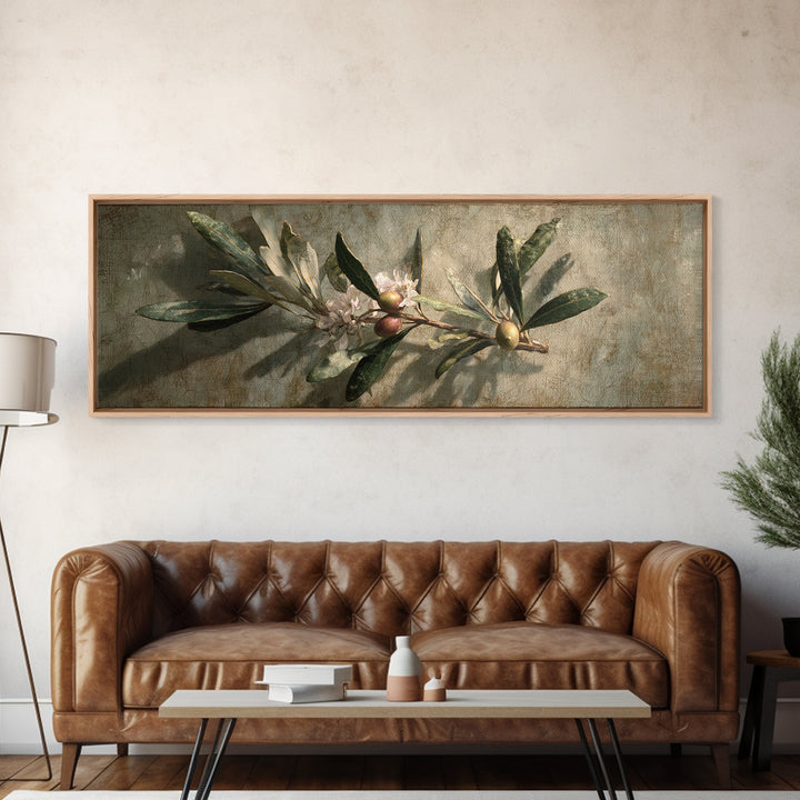 Single Olive Branch Framed Canvas Print, Botanical Art, Digital Art, Living Room Decor, Fine Art, Botanic, Printable Art, BOT-3x1-47