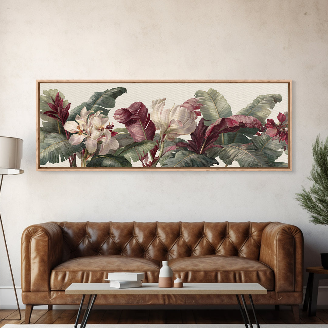 Tropical Banana Leaf Painted Canvas Print, Botanical Art, Textured Painting, Living Room Decor, Fine Art, Botanic, BOT-3x1-48