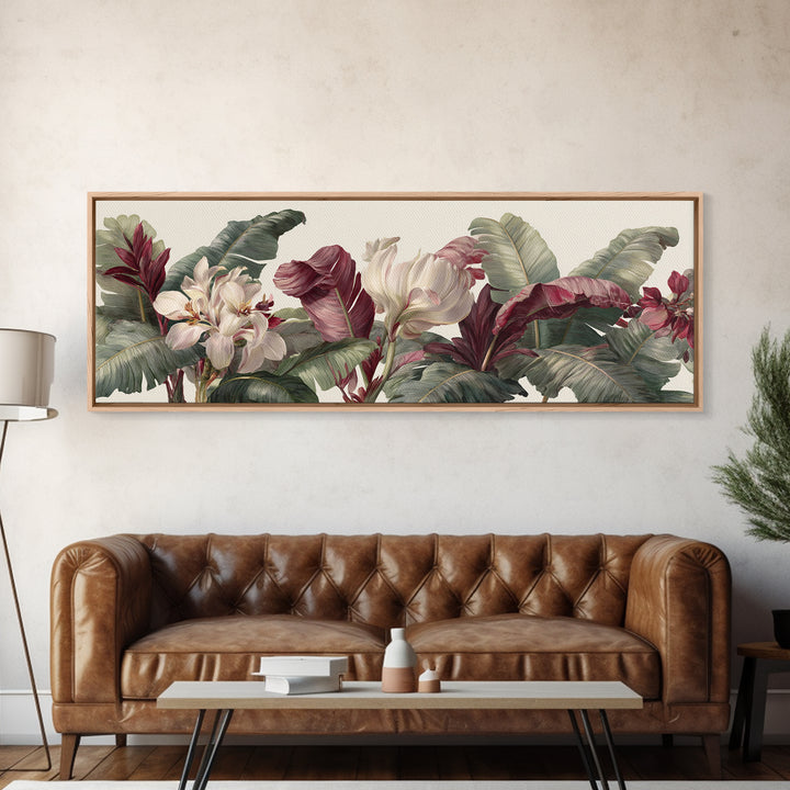 Tropical Banana Leaf Painted Canvas Print, Botanical Art, Textured Painting, Living Room Decor, Fine Art, Botanic, BOT-3x1-48