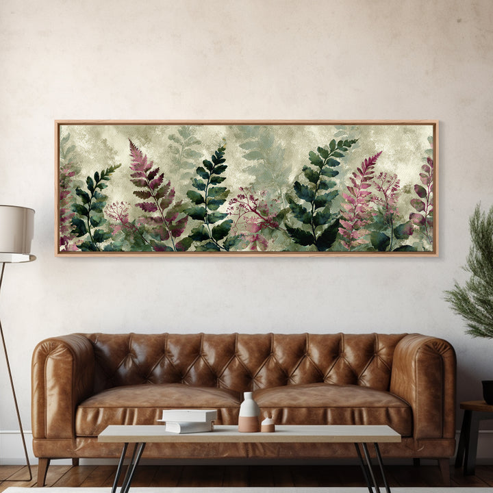 Fern Shadow Pattern on Plaster Surface Framed Canvas Print, Botanical Art, Living Room Decor, Watercolor Art, Botanic, BOT-3x1-63